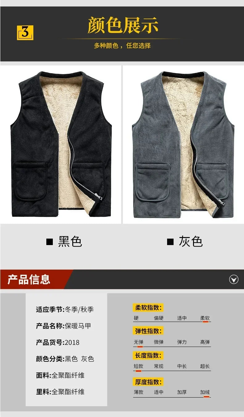 lamb cashmere waistcoat for men Brand Winter Jacket Men Vest Men Zipper Mens Jacket Sleeveless Casual Winter Waistcoat Men S-8XL