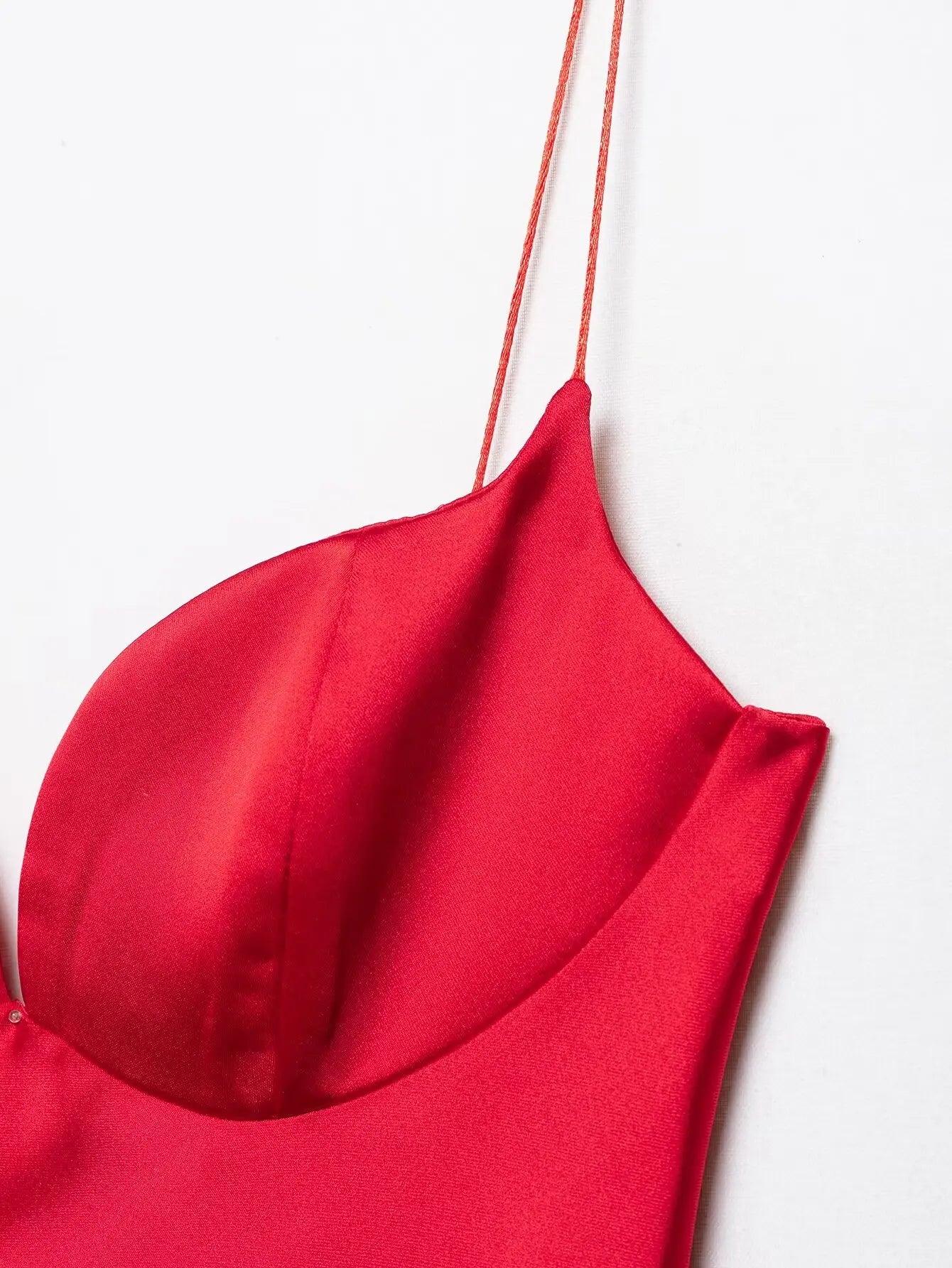 HH 2025 Women Red V-Neck Holiday Style Satin Texture Long Dress Sleeveless Summer Women's Back Zipper Fashion Sling Dresses