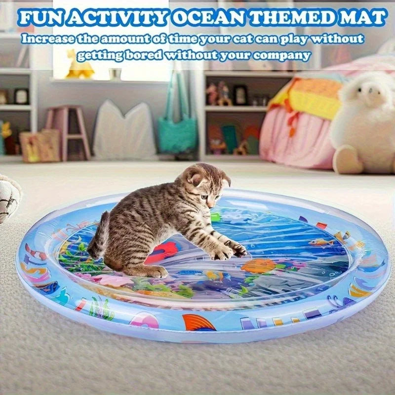 Interactive Water Play Mat for Cats &Dogs - Floating Fish Toy,Splash-Proof Pet Activity Center for Indoor Fun,Mental Stimulation