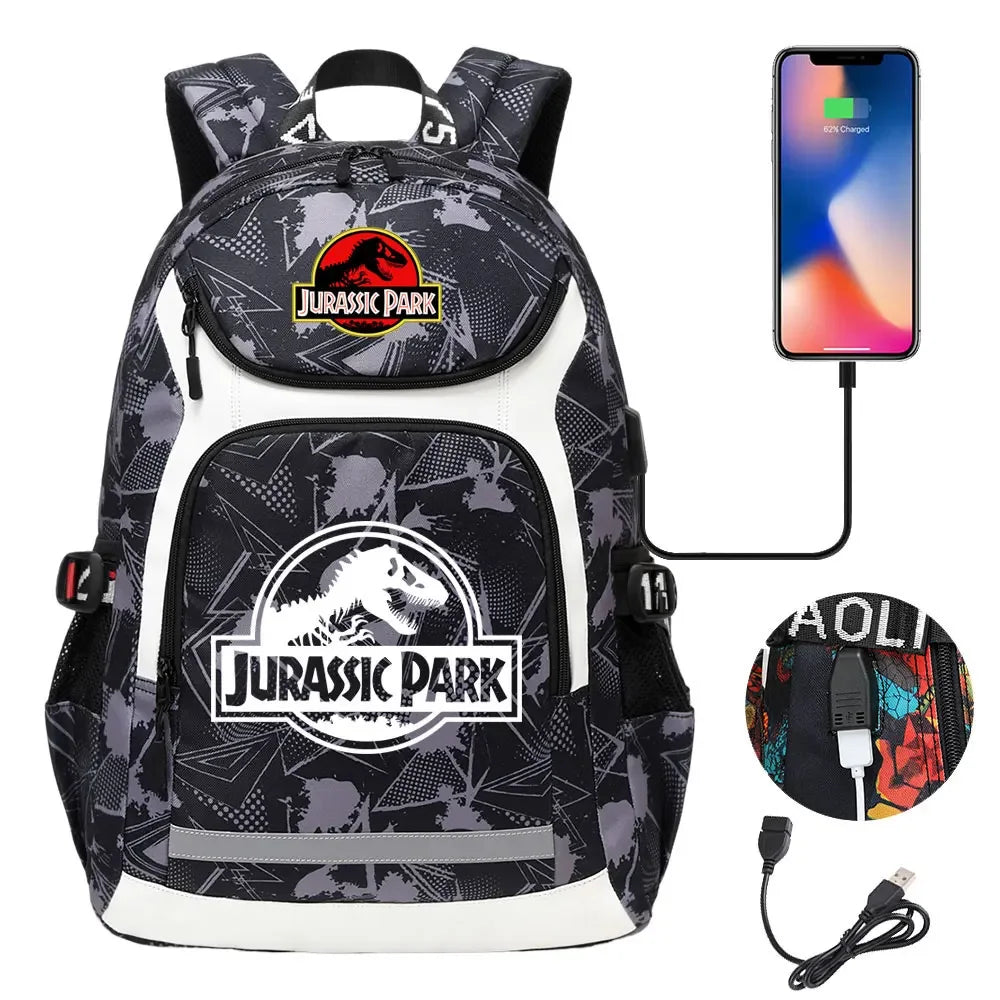 Jurassic World Park Dinosaur Girls Boys Kids School Book Bags USB Teenagers Schoolbags Women Men Laptop Travel Backpack