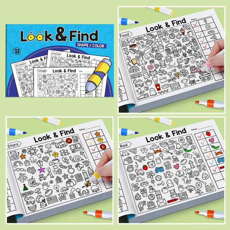 Interactive Look Find Coloring Book, Children's Search for Items Game, Enhance Visual Perception, Focus and Attention