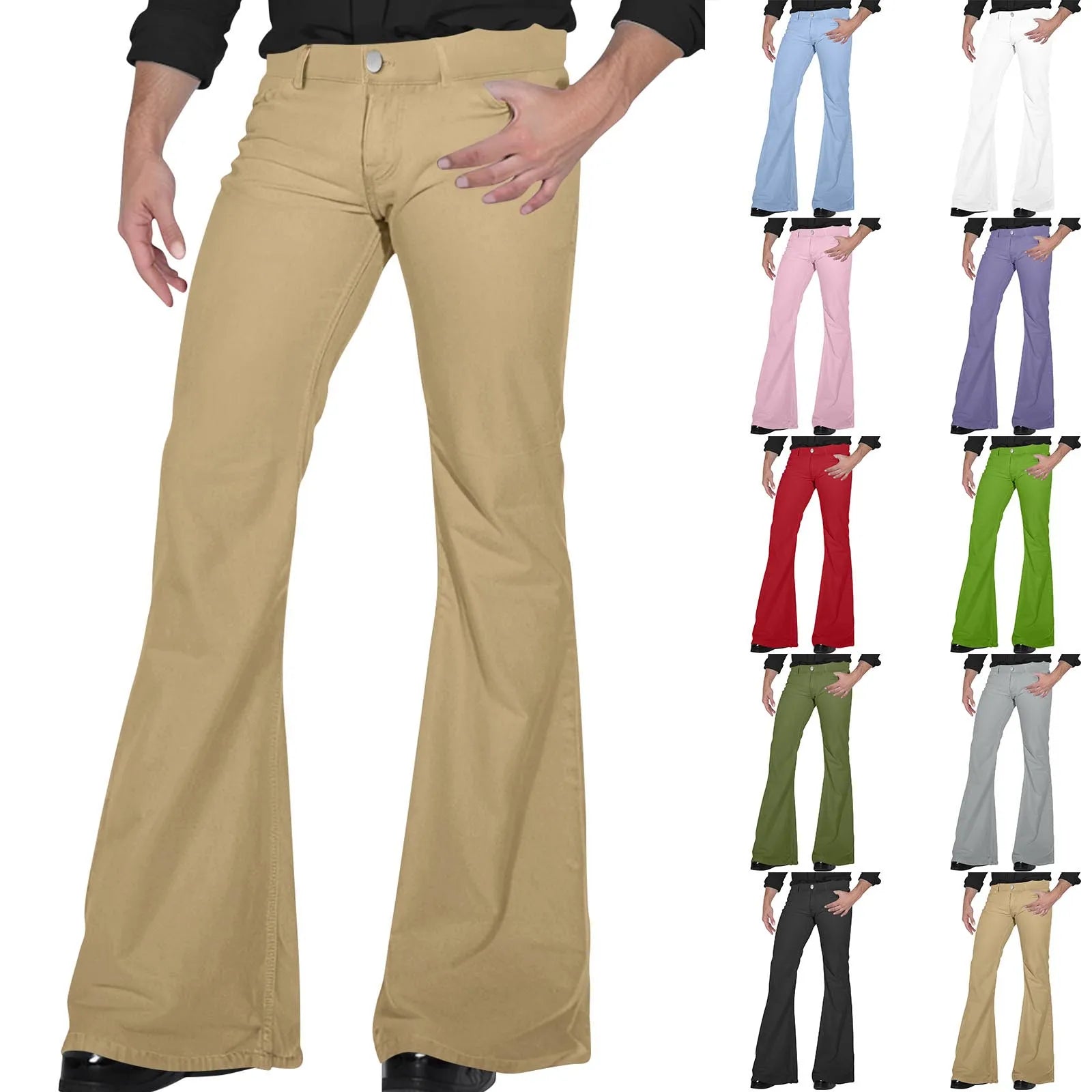 Flare Pants Men Spring Solid Color Daily Simple Classic Trousers Chic Comfortable Hip Hop Mopping Bottoms Disco Flared Pants