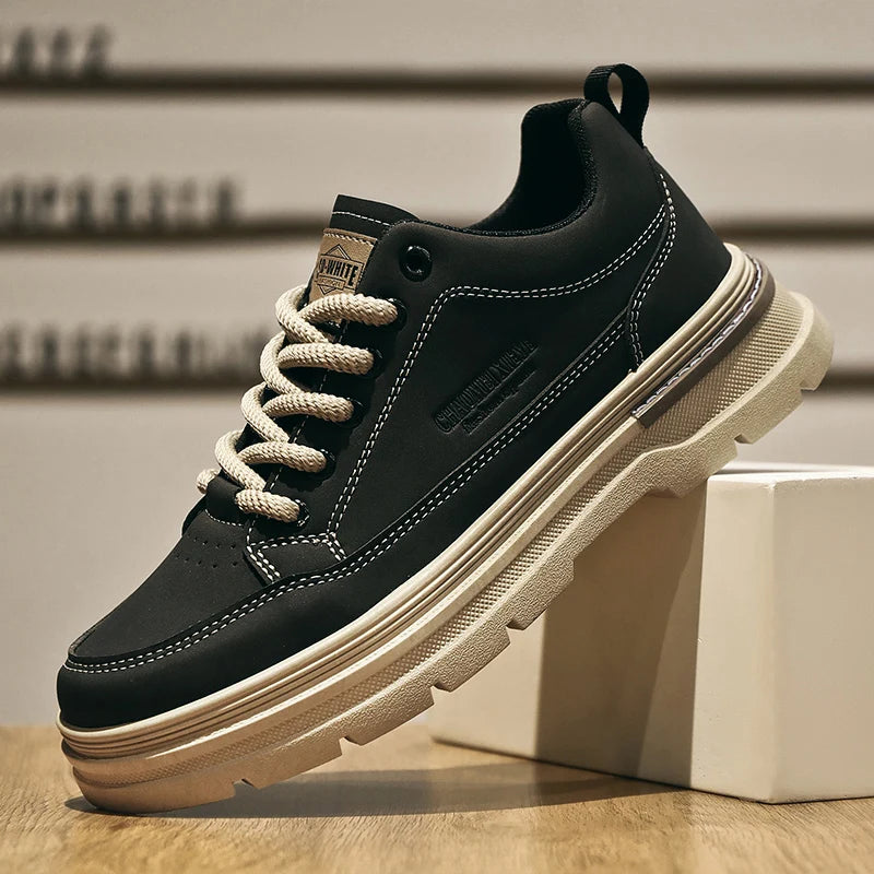 Men Leather Casual Shoes Outdoor Thick Sole Men Work Boots Comfortable Walking Sports Shoes for Men Designer Anti-Slip Men Shoes