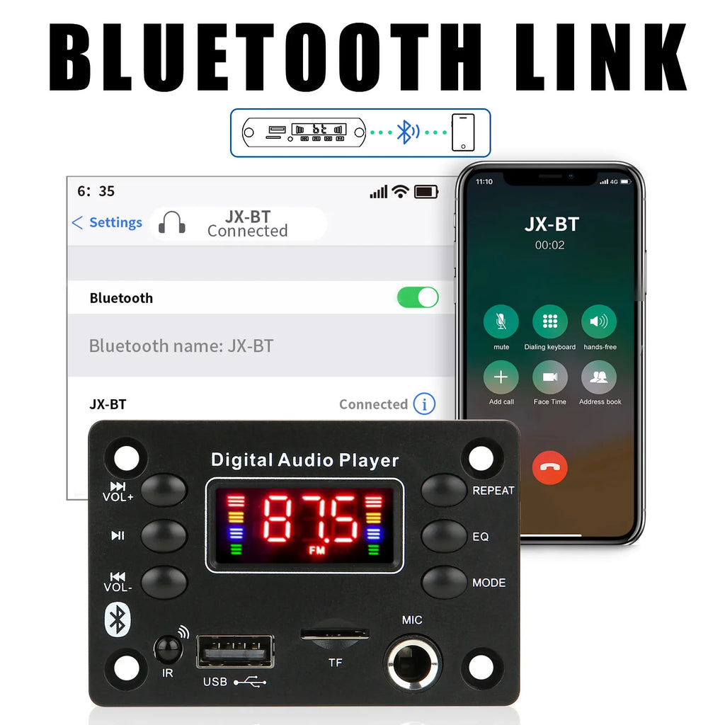 DC  12V Bluetooth 5.0 MP3 WMA WAV APE Decoder Board Hands-free Car Audio Microphone USB TF FM Radio Mp3 Music Player Speaker
