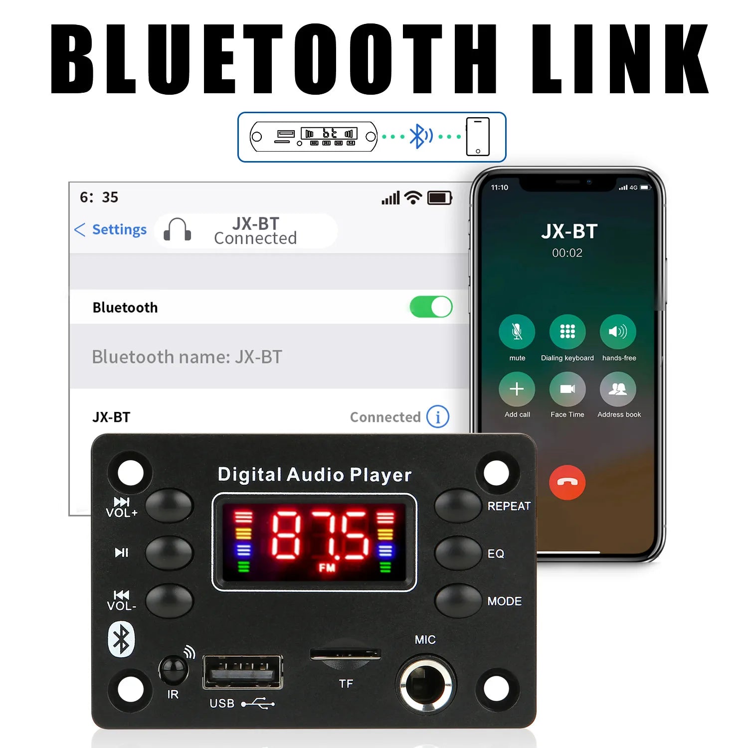 DC  12V Bluetooth 5.0 MP3 WMA WAV APE Decoder Board Hands-free Car Audio Microphone USB TF FM Radio Mp3 Music Player Speaker