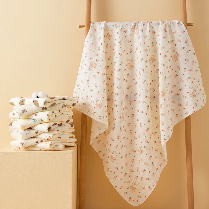 1 Piece of Double-Layered Baby Swaddle Blanket, Soft and Breathable, with Cute Patterns, Multifunctional Newborn Wrap Blanket, Baby Quilt, Baby Swaddle Sheet, Suitable for All Seasons