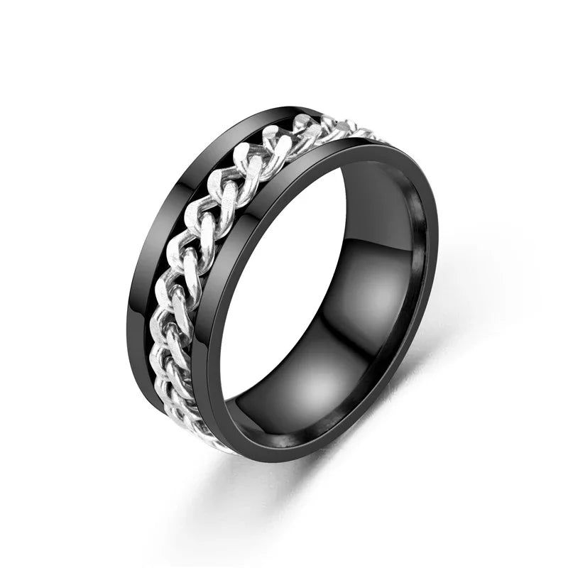 Stress Ring For Stainless Steel Rotatable Chain Fidget Metal Spinner Men Band Ring Jewelry Anillos De Hombres
