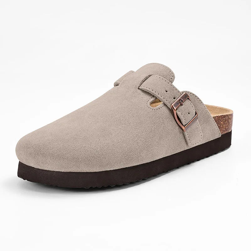 Shevalues Men Clogs Slippers Cow Suede Clogs For Men Leather Mules Men Fashion Beach Shoes Men Outdoor Classic Cork Sandals Men
