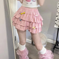Puffy Cake Mini Skirts Women Ruched Ruffle High Waist Solid All-match Sweet Lovely Girls College Harajuku Trendy Streetwear Ins