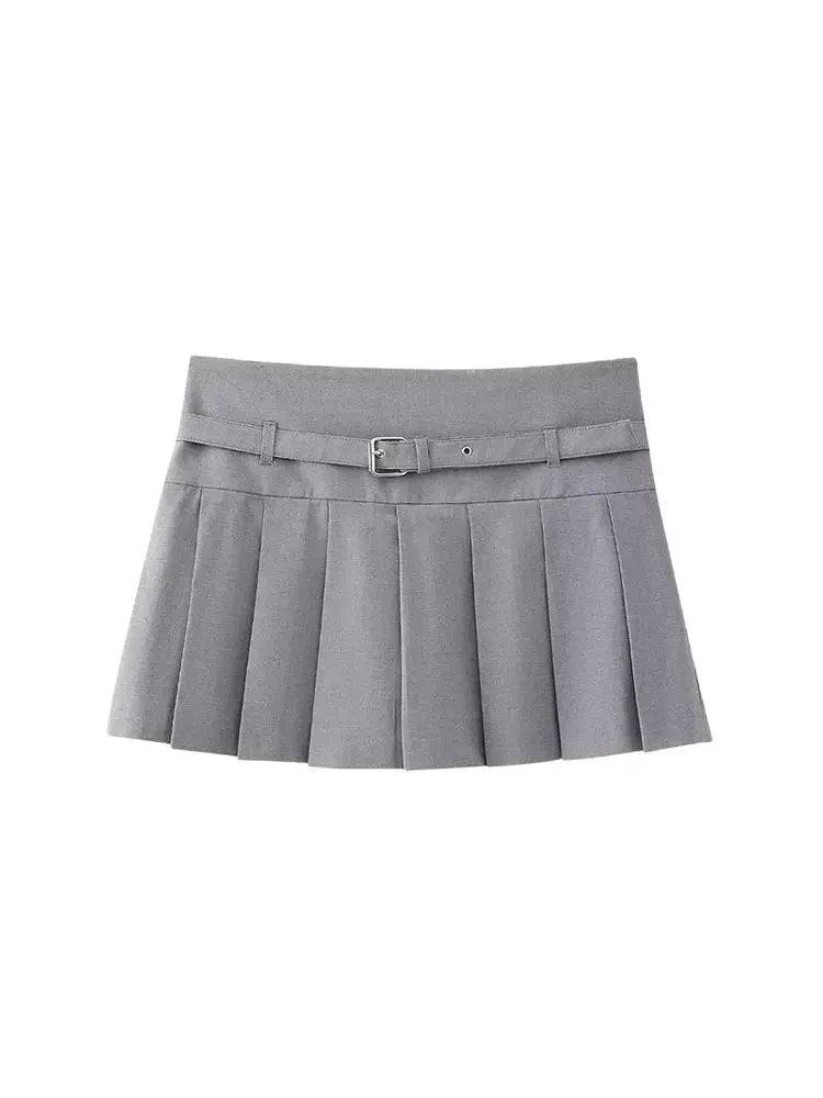 Pleated Shorts Skirts for Women, With Belt,Side Zipper, Mid Waist, Female Skort,Fashion