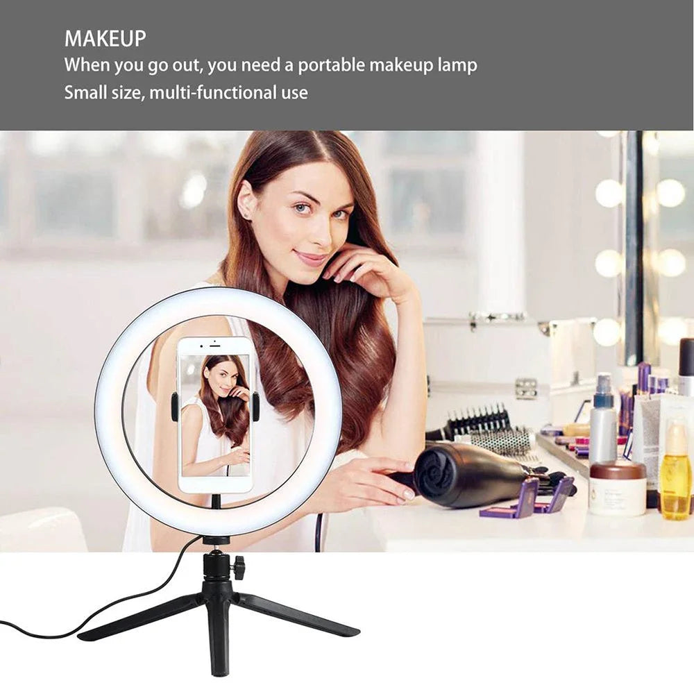 10" LED Ring Light with Tripod Stand Dimmable for Makeup & Live Streaming