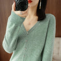 2025 Women Cardigans Long Sleeve Knitted Outerwear Solid Thin Spring Autumn Sweaters V-neck Knitwears Korean Fashion Cardigans