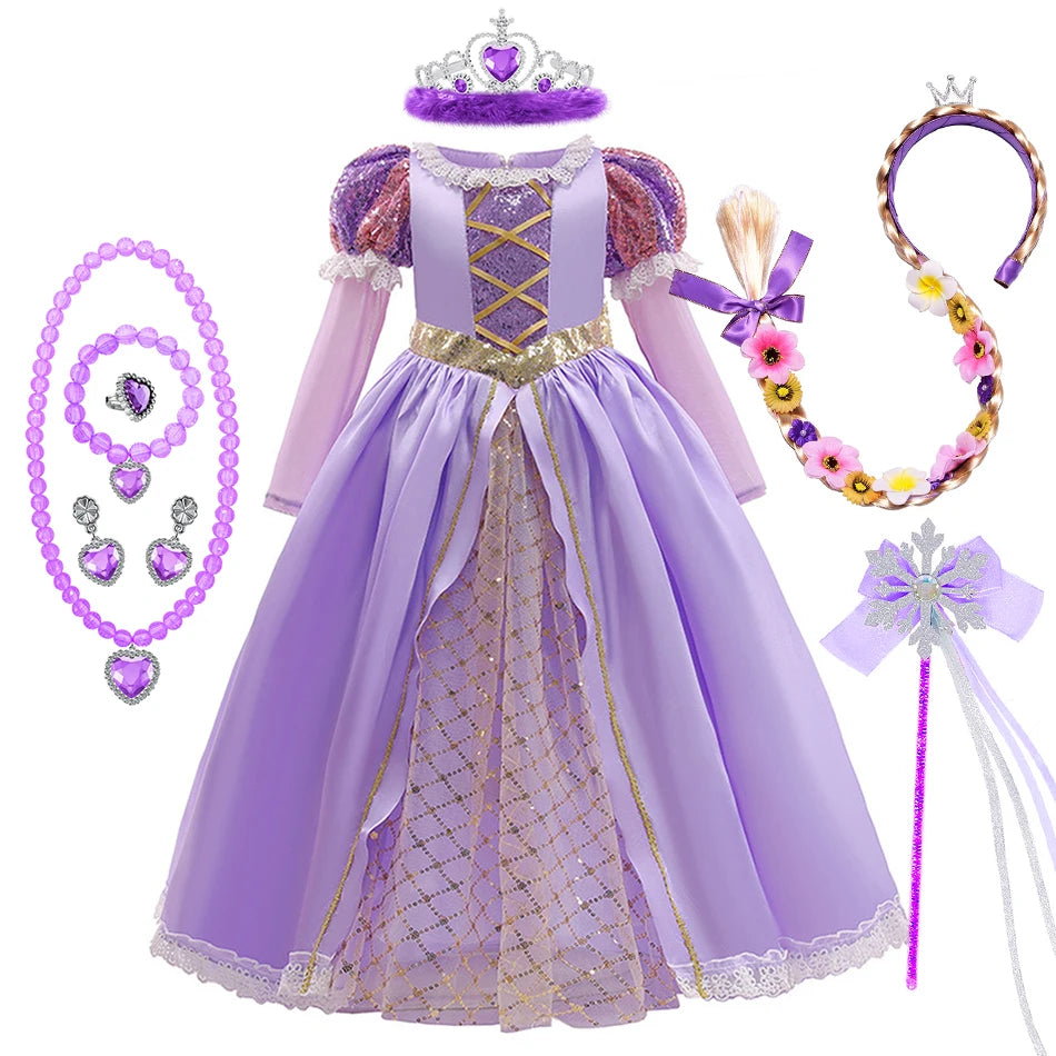 Rapunzel Dress Princess Costume Sets Children Birthday Carnival Halloween Party Fancy Girls Tangled Cosplay Clothes 2-10 Years