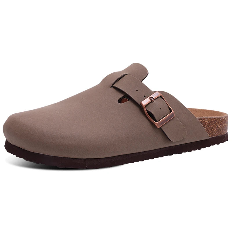 Shevalues Men Clogs Slippers Cow Suede Clogs For Men Leather Mules Men Fashion Beach Shoes Men Outdoor Classic Cork Sandals Men
