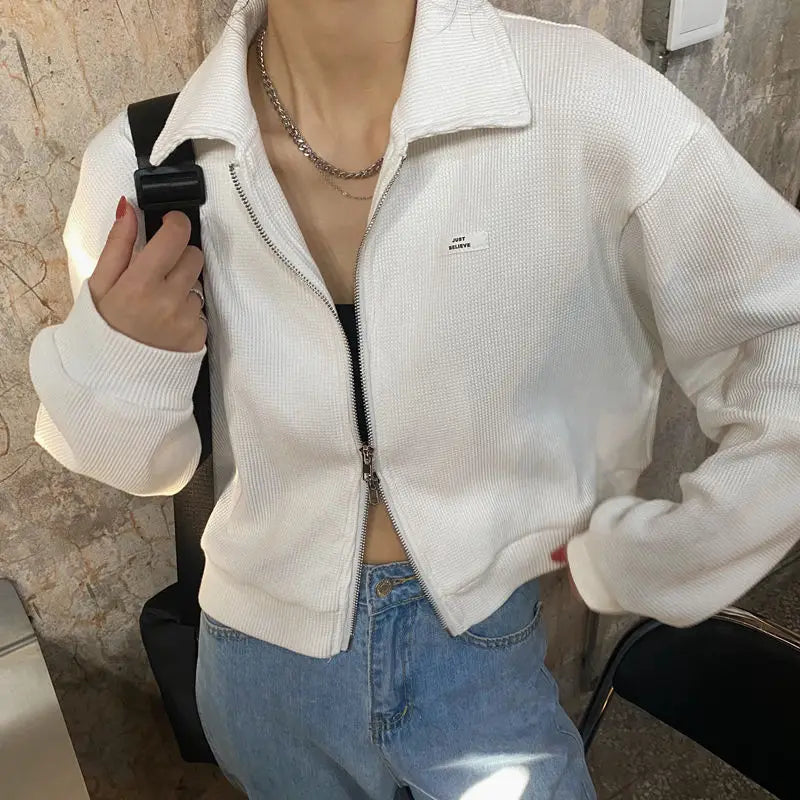 Sweatshirts Woman All-match Solid Zipper Trendy Korean Style Harajuku Ins Retro Autumn Casual Office Ladies Daily New Arrival