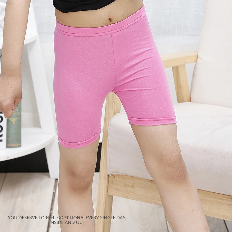 2Pcs Summer Solid Color Kids Leggings Girls Safety Shorts Cotton Leggings Girls' Beach Shorts Are Suitable For Children Age 2-13