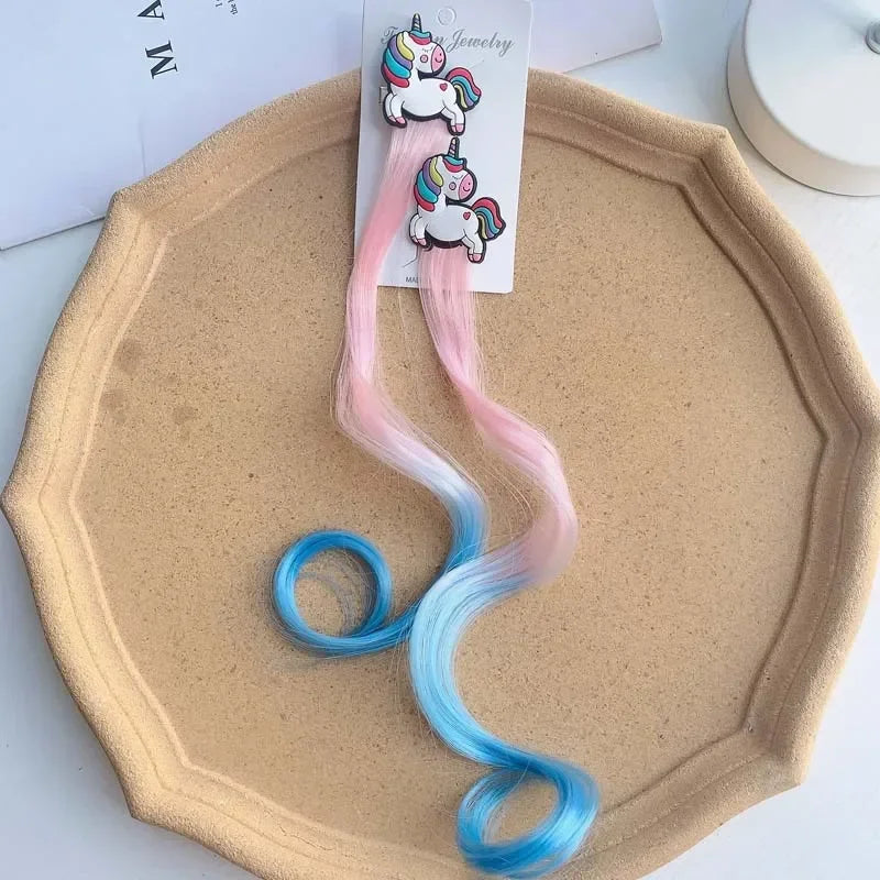 Children Unicorn Colorful Wig Hairpins Hair Accessories Kids Girls Hairclip Fake Hair Twist Braid Headdress Hair Clips Barrettes
