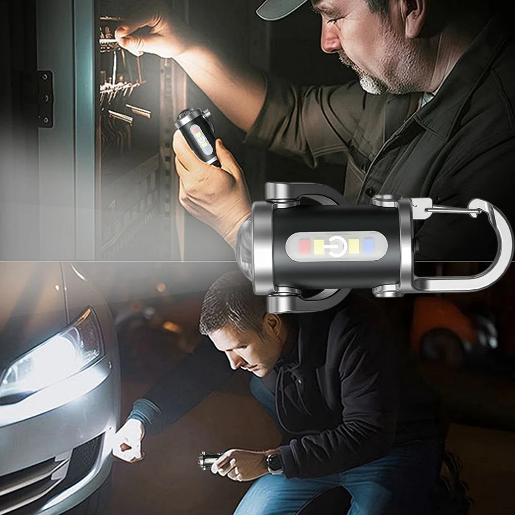 COB LED Keychain Flashlight Multifunctional Pocket Flashlight USB Rechargeable Portable Keychain Torch for Camping Hiking