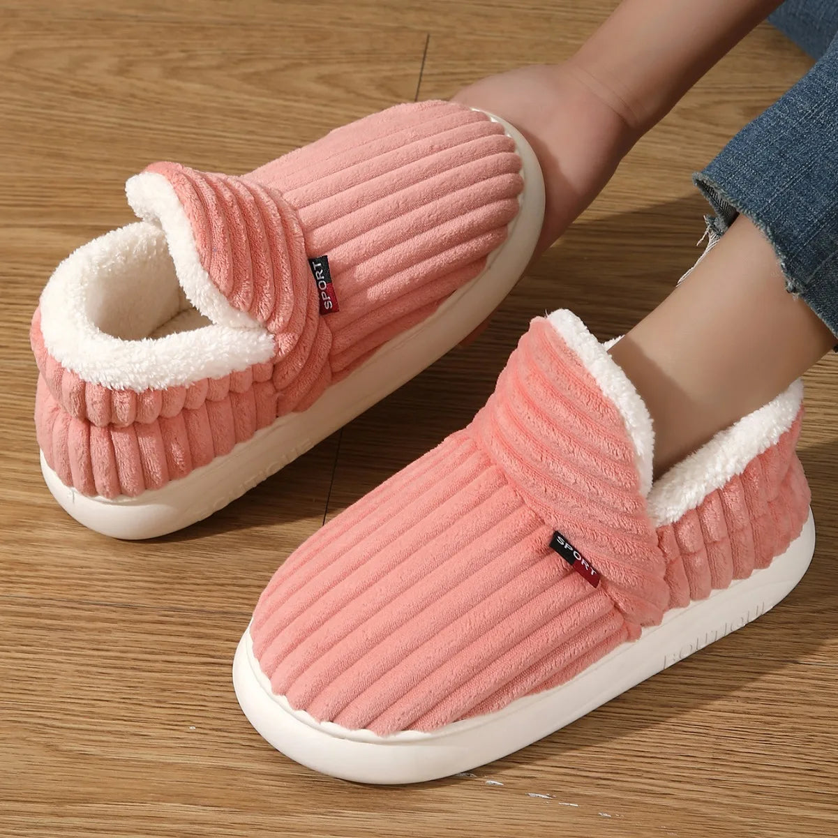 Bebealy Winter Fur Men Slippers Men Shoes Outdoor Nonslip Short Plush Men Slippers Casual Fuzzy House Ankle Men Boots Flat Shoes