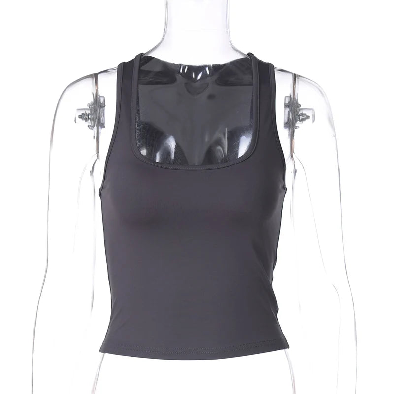 Square Collar Sleeveless Bodycon Crop tank Top Women’S Solid Sexy Elegant Y2K Top Party Clubwear Summer Outfit Wholesale