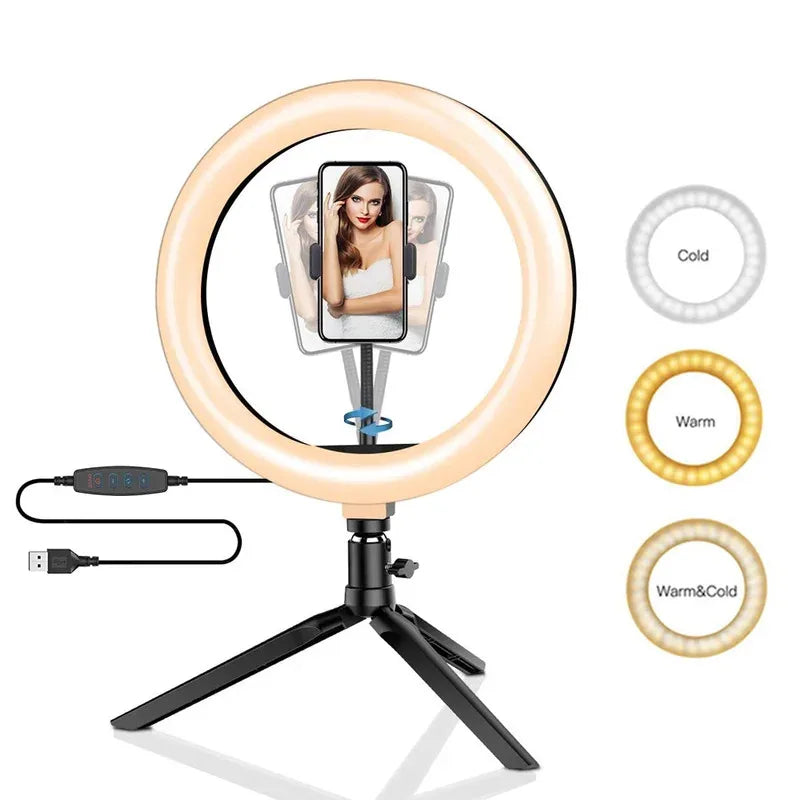 10" LED Ring Light with Tripod Stand Dimmable for Makeup & Live Streaming