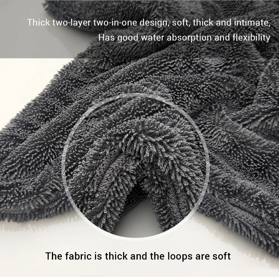 Car Wash Towel 1200GSM Double Sided Towel Car Detailing Twisted Braid Cloth Super Absorbent Rag for Car Home Washing Accessories