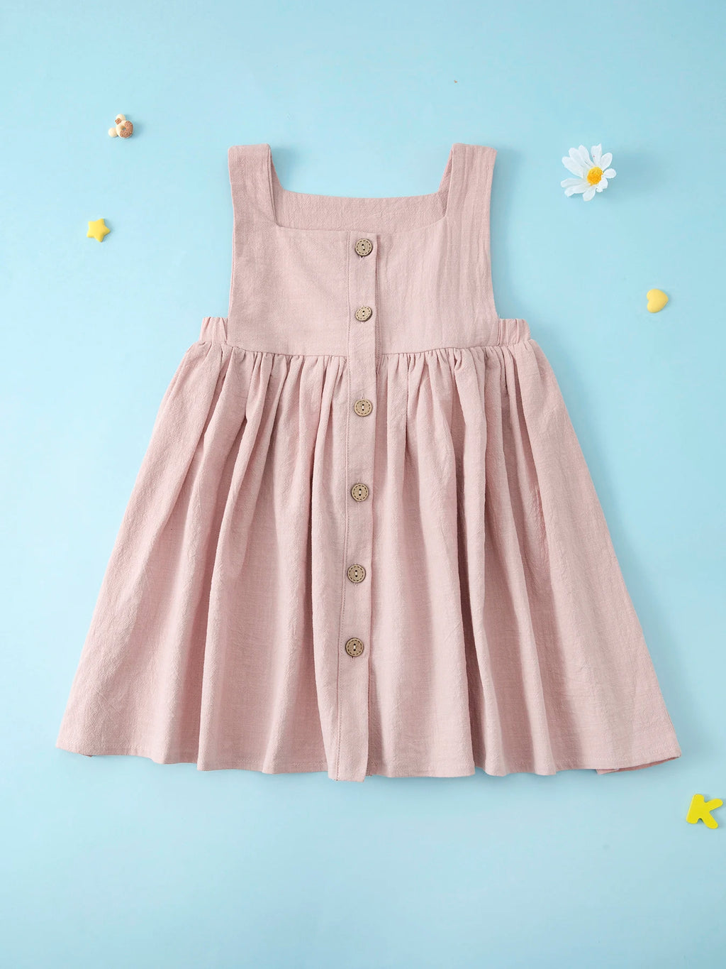 Summer kids clothes solid color suspender girl frocks linen cotton sleeveless summer dress