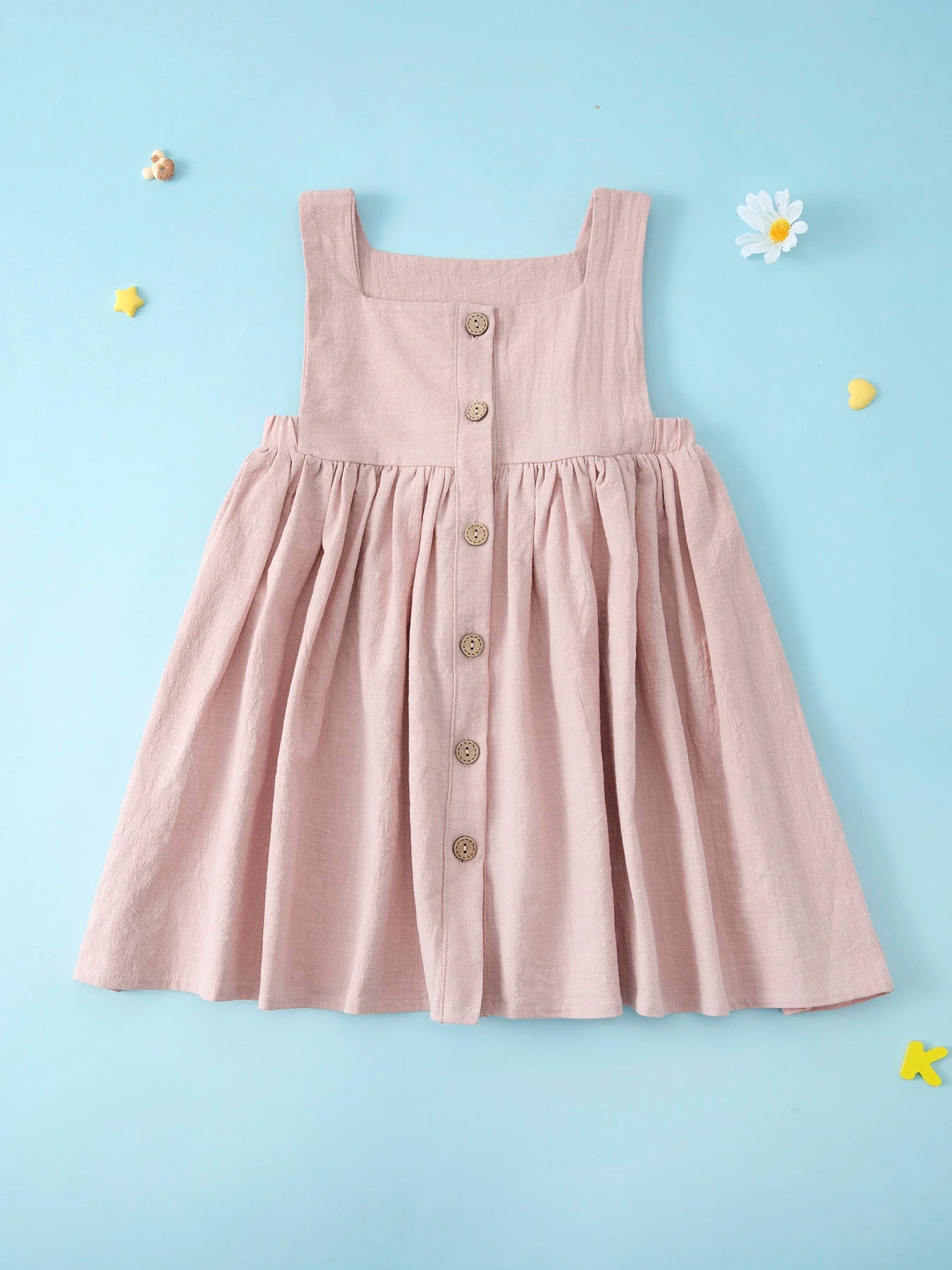 Summer kids clothes solid color suspender girl frocks linen cotton sleeveless summer dress