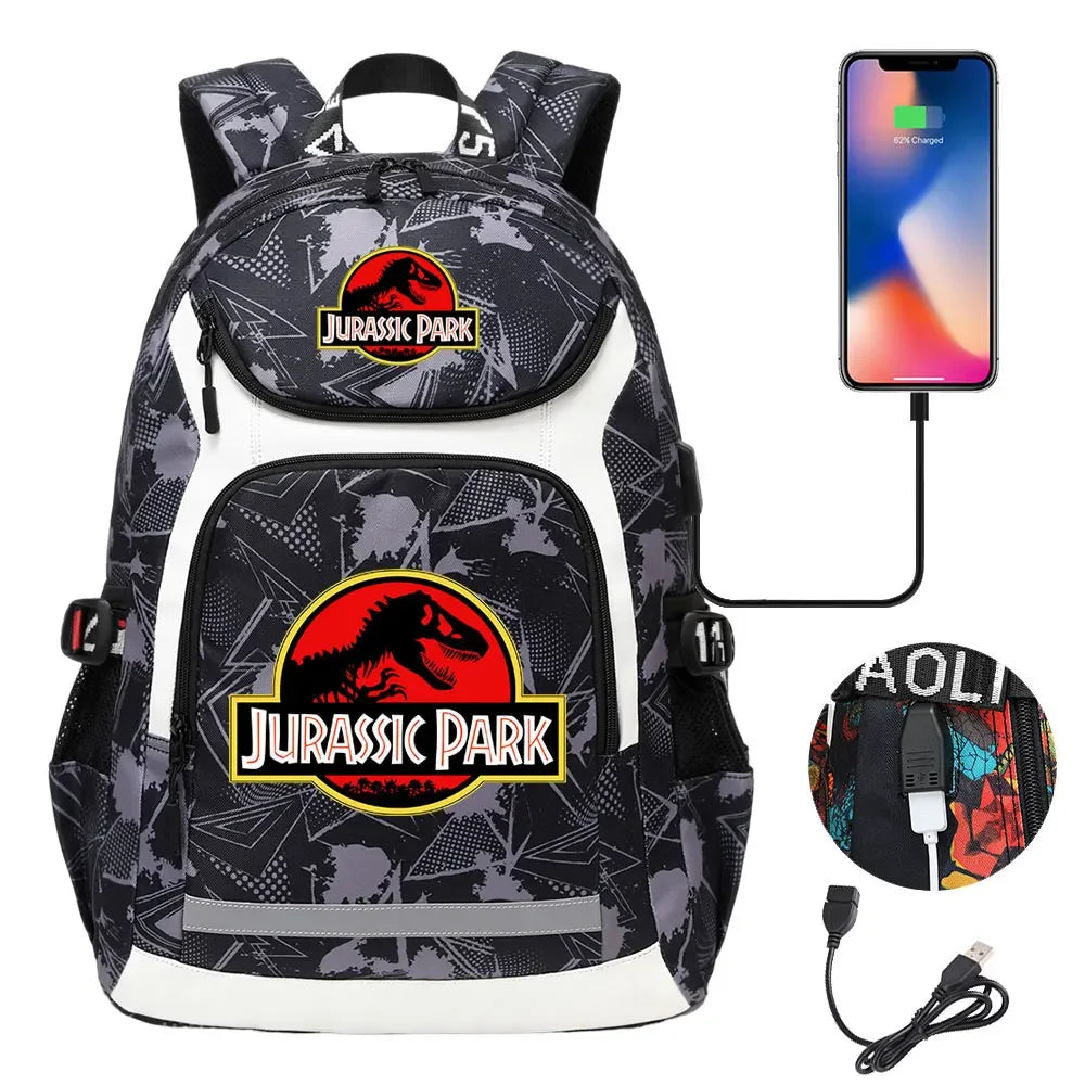 Jurassic World Park Dinosaur Girls Boys Kids School Book Bags USB Teenagers Schoolbags Women Men Laptop Travel Backpack