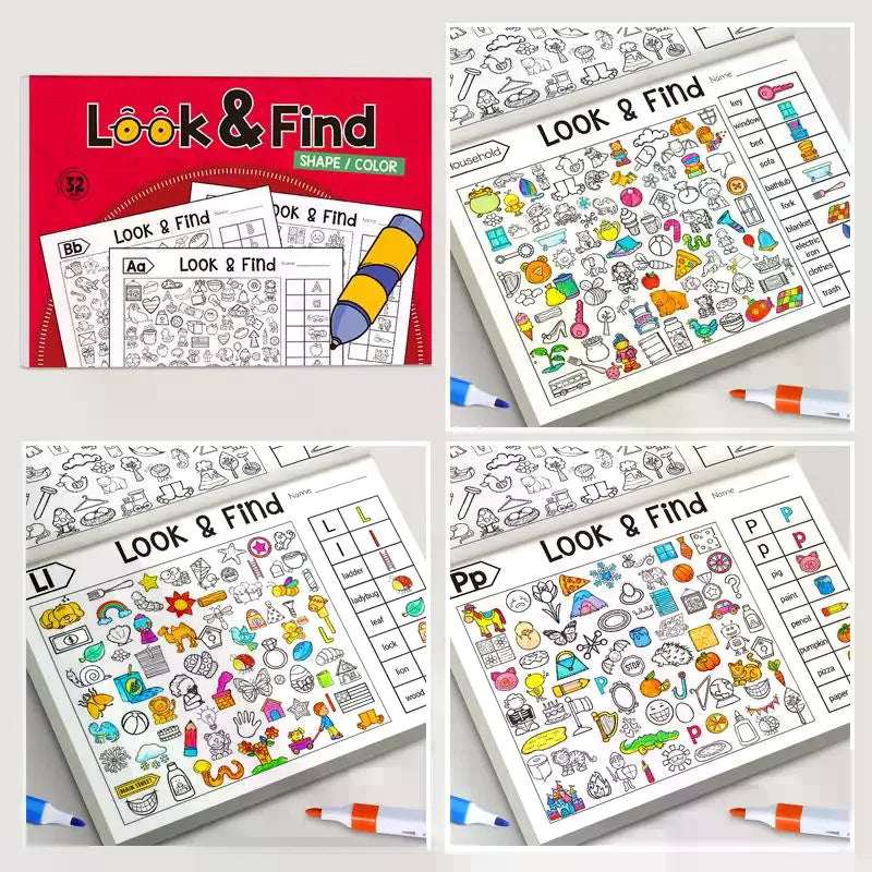 1 Set Interactive Educational Toys Look & Find Visual Puzzle Book For Kids With Color And Shape Search Activities
