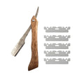 Men Professional  Barber Straight Edge Razor with 5 Blades Men's Manual Shaver Salon Quality Razor (Wooden)