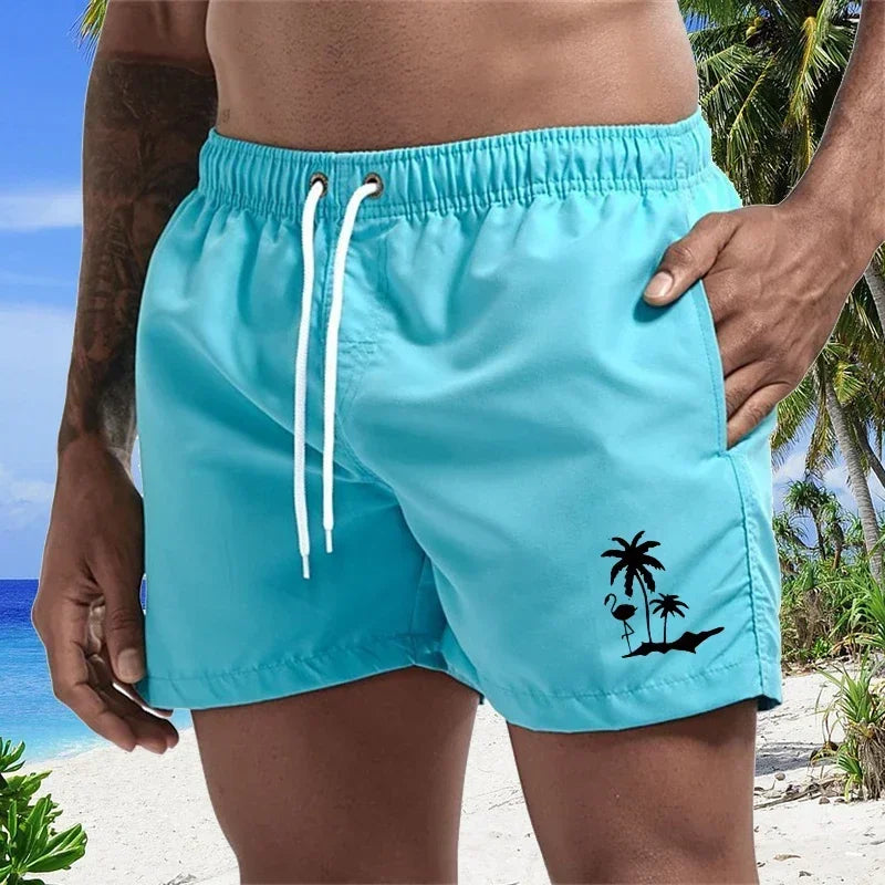Pantalones cortos avec imprimé árbol de coco et flamenco para hombre, pantalons cortos de playa informales de verano, bañado