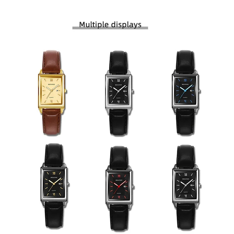 New Casual Leather Men's Square Quartz Watch Korean Student Calendar Watch Men Relojes Para Hombres
