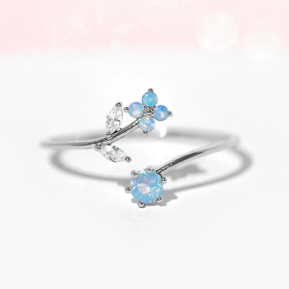 Ins Y2K Style Fahion Jewelry Aesthetic Charms Zircon Blue Flower Adjustable Opening Ring For Women anillos para hombres