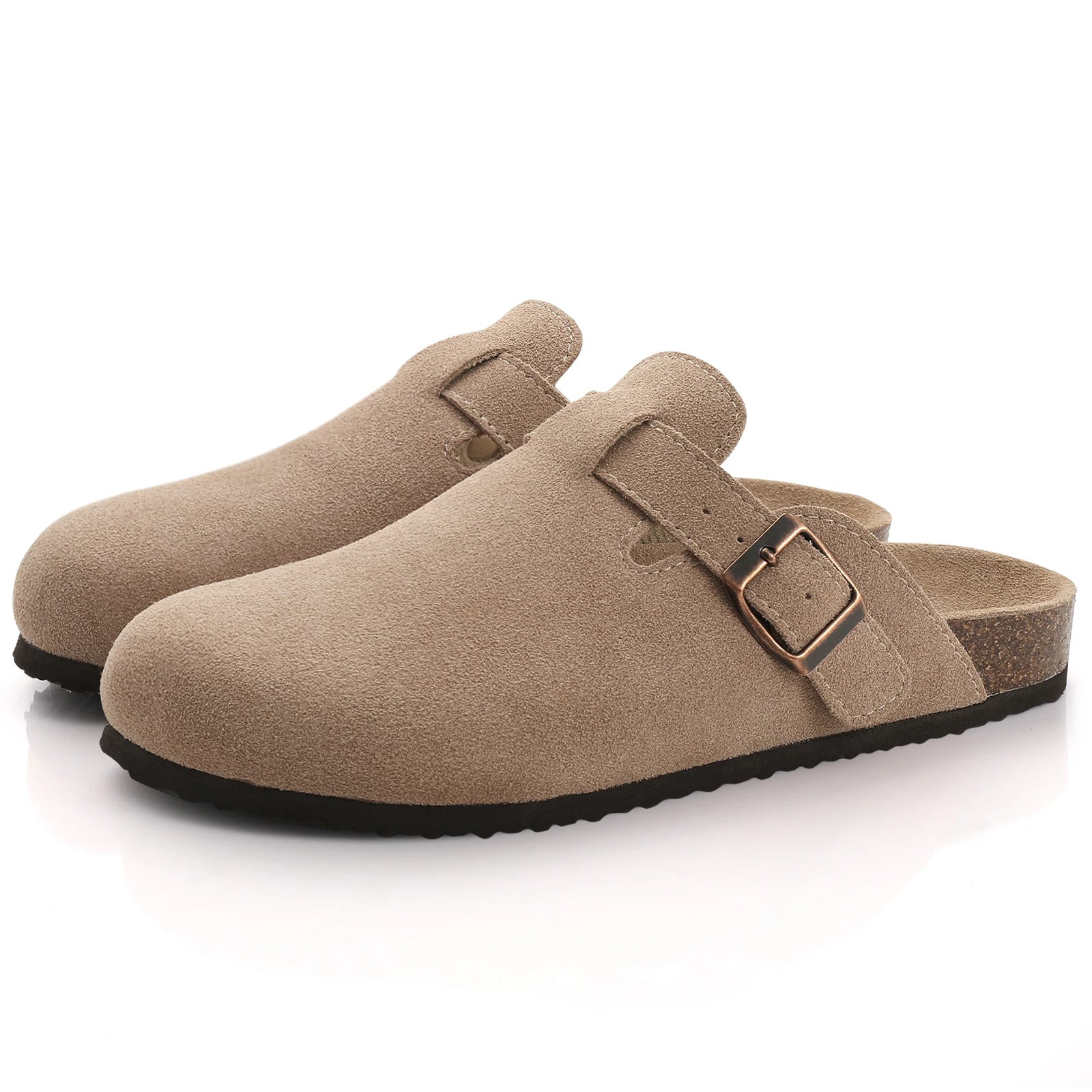 Shevalues Men Clogs Slippers Cow Suede Clogs For Men Leather Mules Men Fashion Beach Shoes Men Outdoor Classic Cork Sandals Men