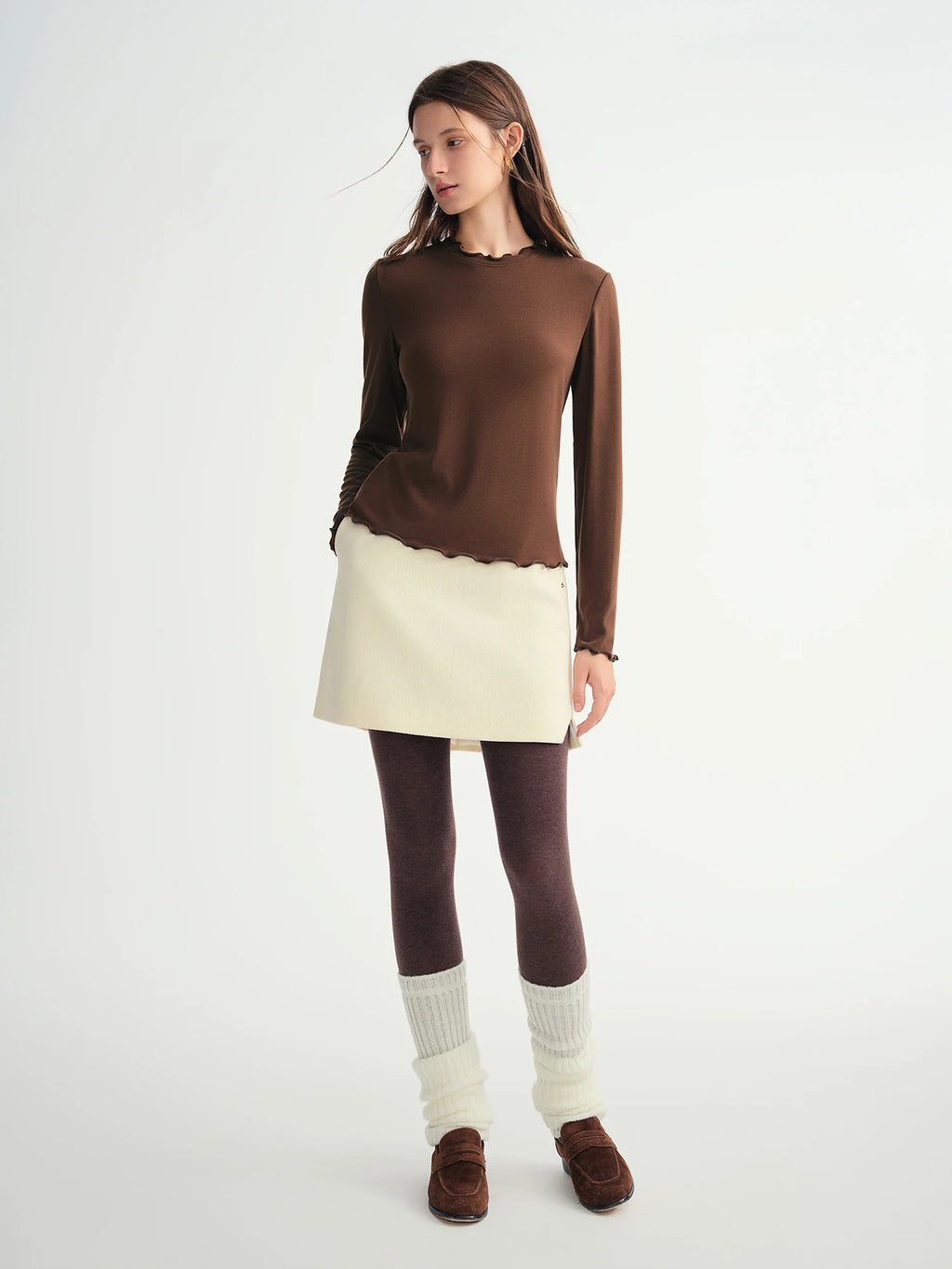 DUSHU Self-Heating Wool T-shirts Half-High Collar Soft Knit  Women's Longline Bralette Fall Winter Curvy Solid Color Pullovers