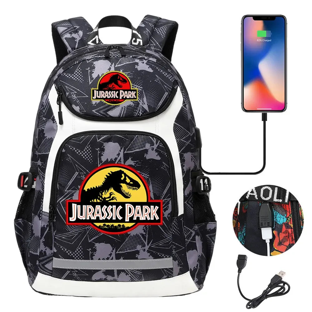 Jurassic World Park Dinosaur Girls Boys Kids School Book Bags USB Teenagers Schoolbags Women Men Laptop Travel Backpack