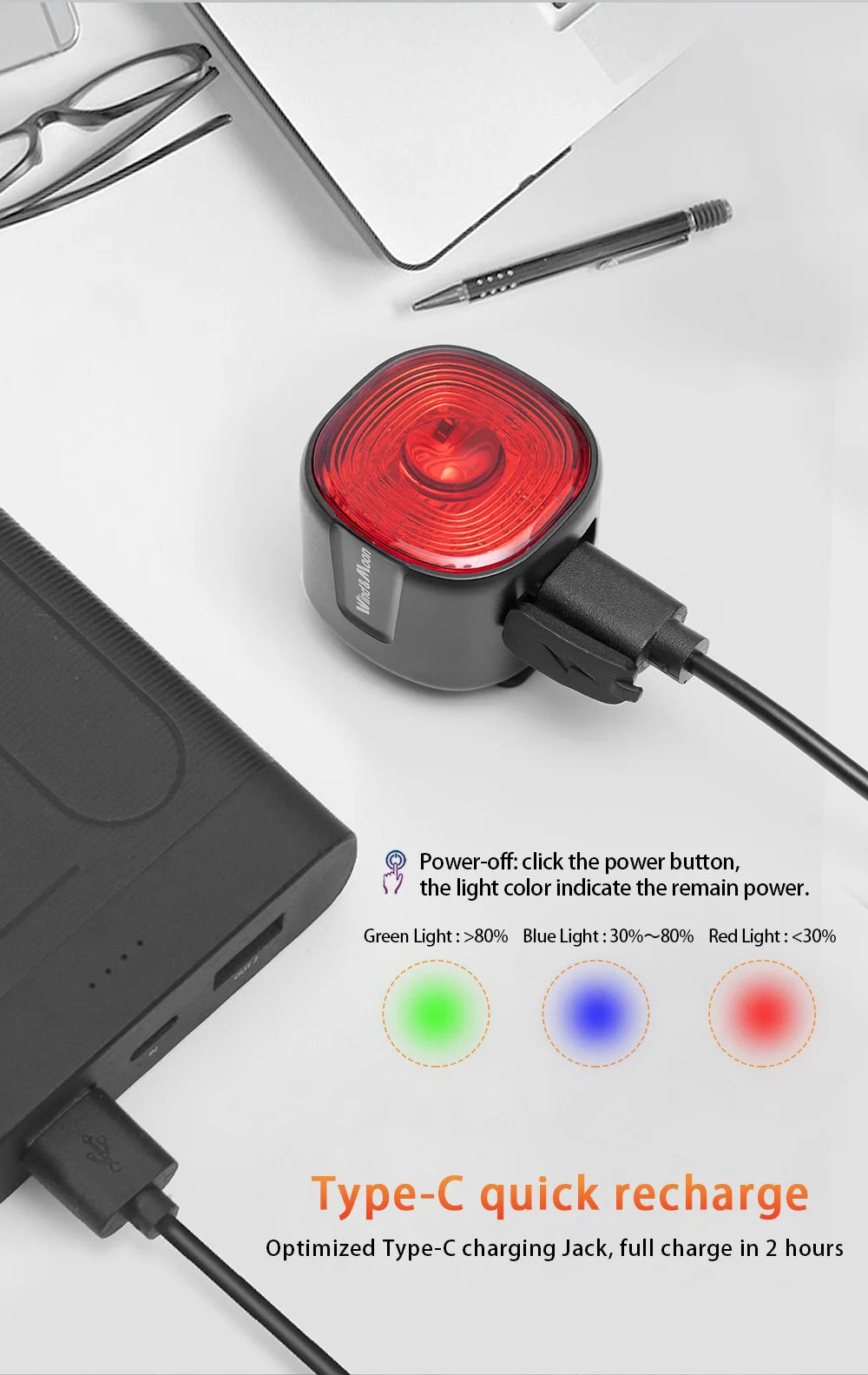 Bicycle Intelligent Brake Tail Light IP66 Waterproof 6 Light Modes High Brightness Bike Rear Lamp for Seat Post/Saddle/ Bag
