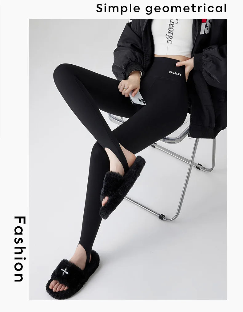 BIVIGAOS Autumn Winter New Rabbit Fleece Thicken Boots Leggings Women Slim Foot Pants Yoga Fitness Sports Warm Shark Leggings