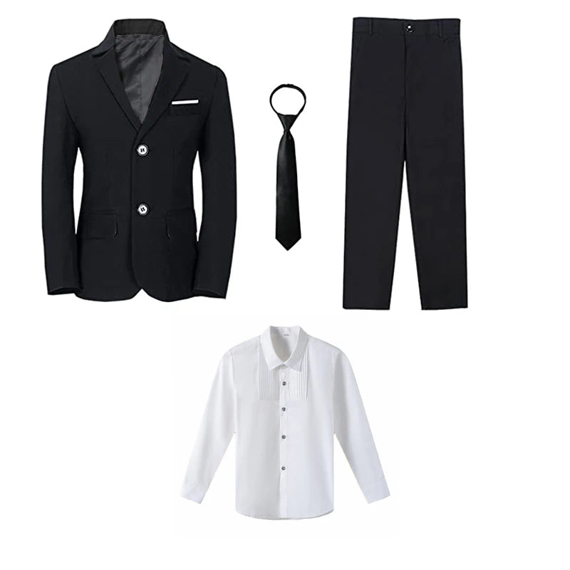 Boy's balzer Formal Blue Black Slim Fit Suits Set Child Weddings Birthday Party Performance Dress Big Kids Jacket Pants Bowtie