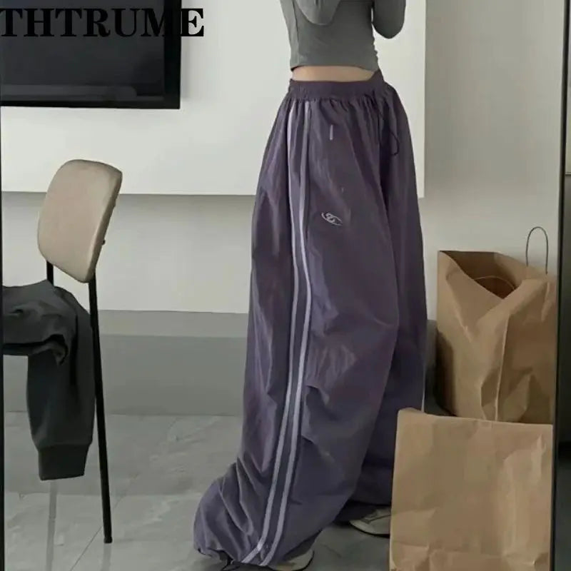 Y2K Vintage Women Loose Pants Oversized Hip Hop Drawstring Pocket Fashion Chic Cargo Pant Casual Office Lady Baggy New Trousers