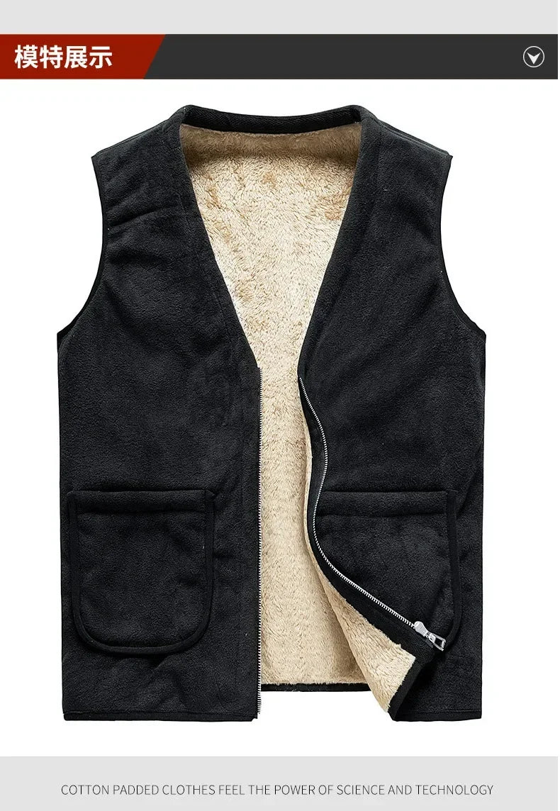 lamb cashmere waistcoat for men Brand Winter Jacket Men Vest Men Zipper Mens Jacket Sleeveless Casual Winter Waistcoat Men S-8XL