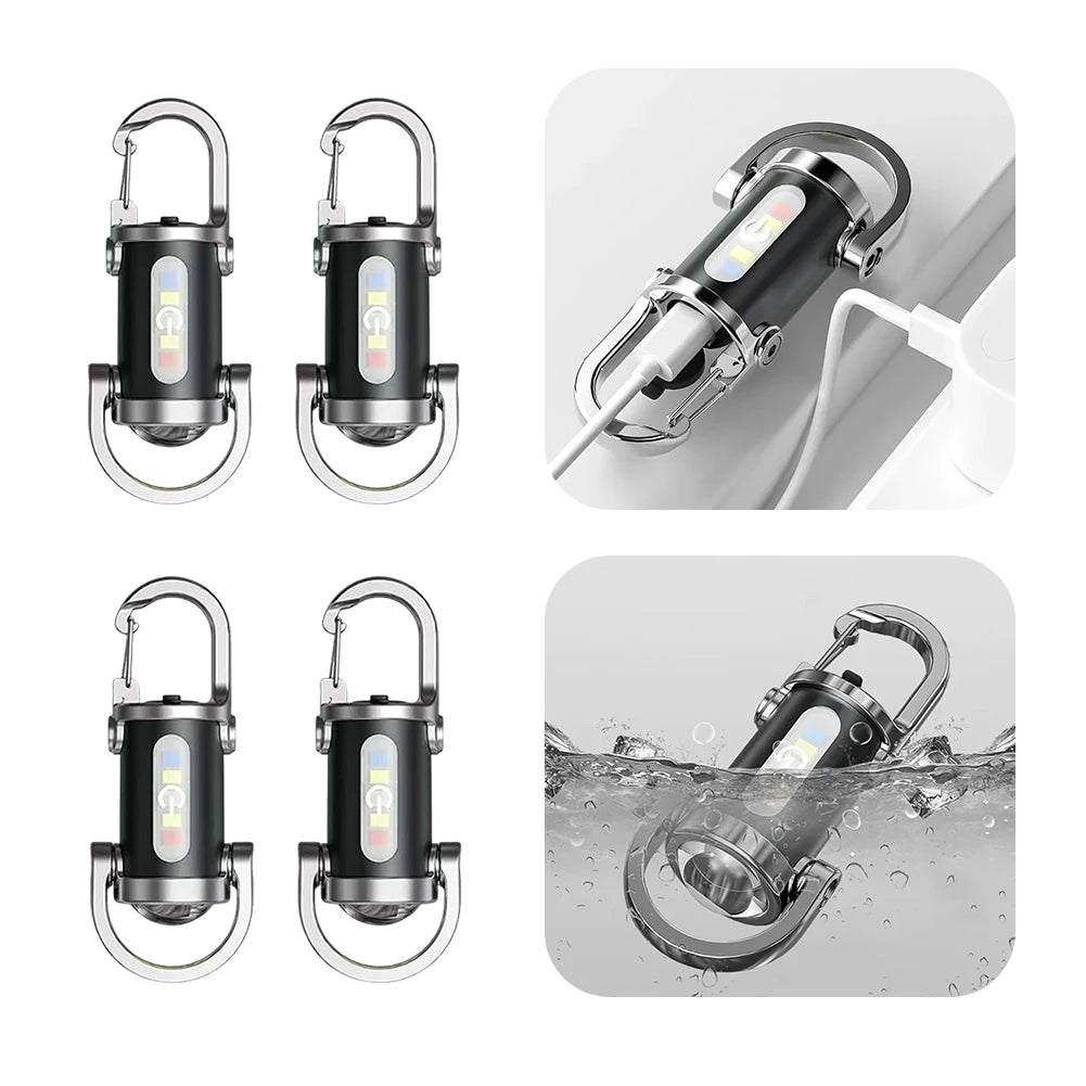 COB LED Keychain Flashlight Multifunctional Pocket Flashlight USB Rechargeable Portable Keychain Torch for Camping Hiking