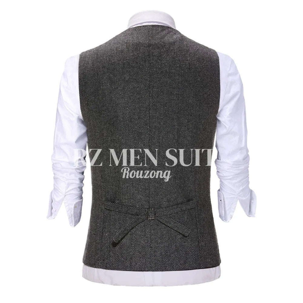 Men's Herringbone Tweed Wool Suit Vest Single Breasted Slim Fit Waistcoat Vest chaleco para hombre