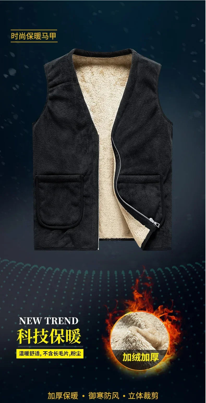 lamb cashmere waistcoat for men Brand Winter Jacket Men Vest Men Zipper Mens Jacket Sleeveless Casual Winter Waistcoat Men S-8XL