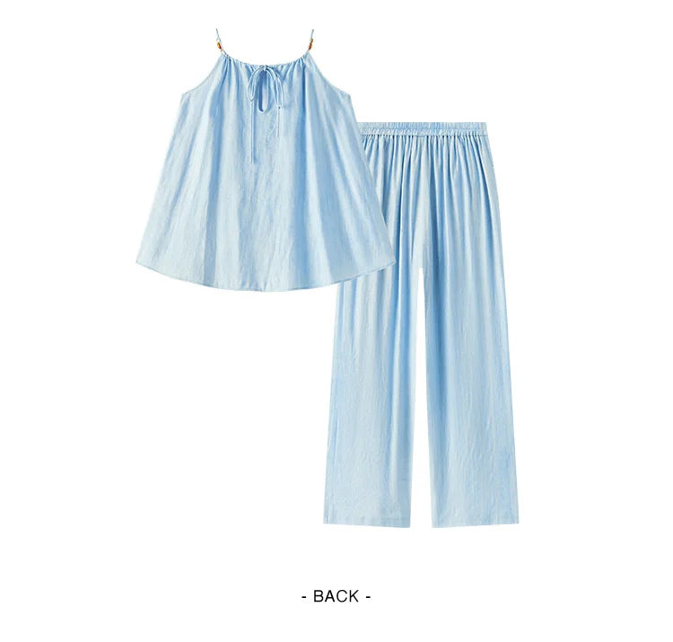 Semir Bowknot Strap Wide Leg Pants Set Women 2025 Summer New Linen Like Textured Two Piece Outfit for Vacation Style