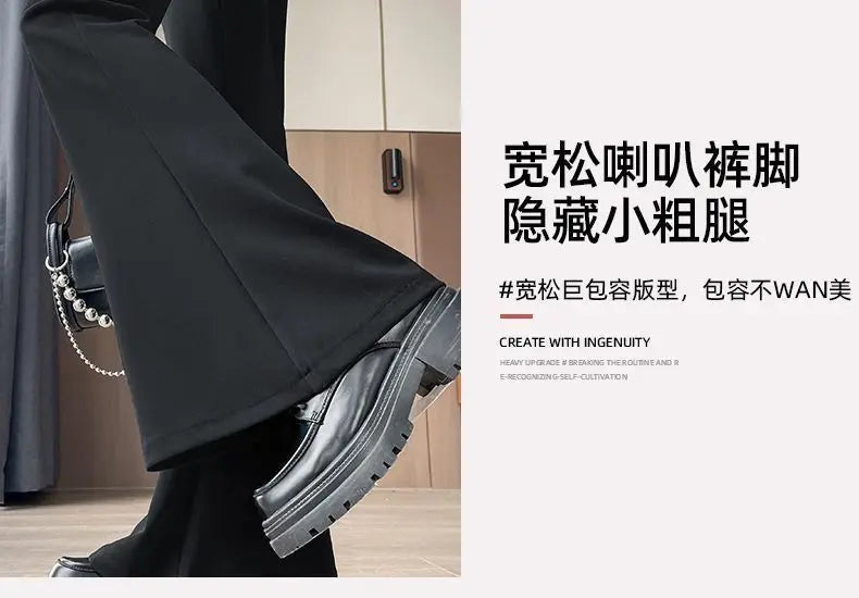 Women's High-Waisted Flared Pants Slim Fit Formal Trousers with Button Closure