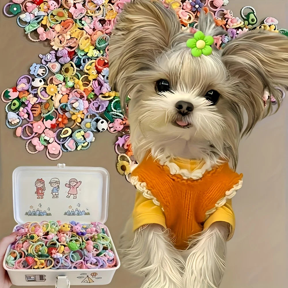 Pet Hair Accessory Set, Cute Flower, Bow, Fruit, and Small Animal Design Headbands and Hair Ties, Suitable for Dogs and Cats (Hair Accessories Only, Random Styles and Colors)