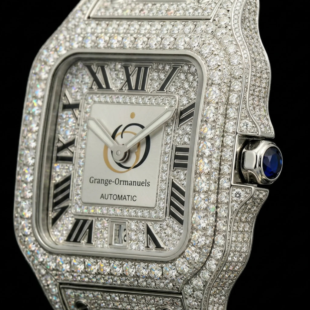 Moissanite Watch Men Iced Out Automatic Mechanical Roman Numerals Stainless Steel Luxury Wristwatch