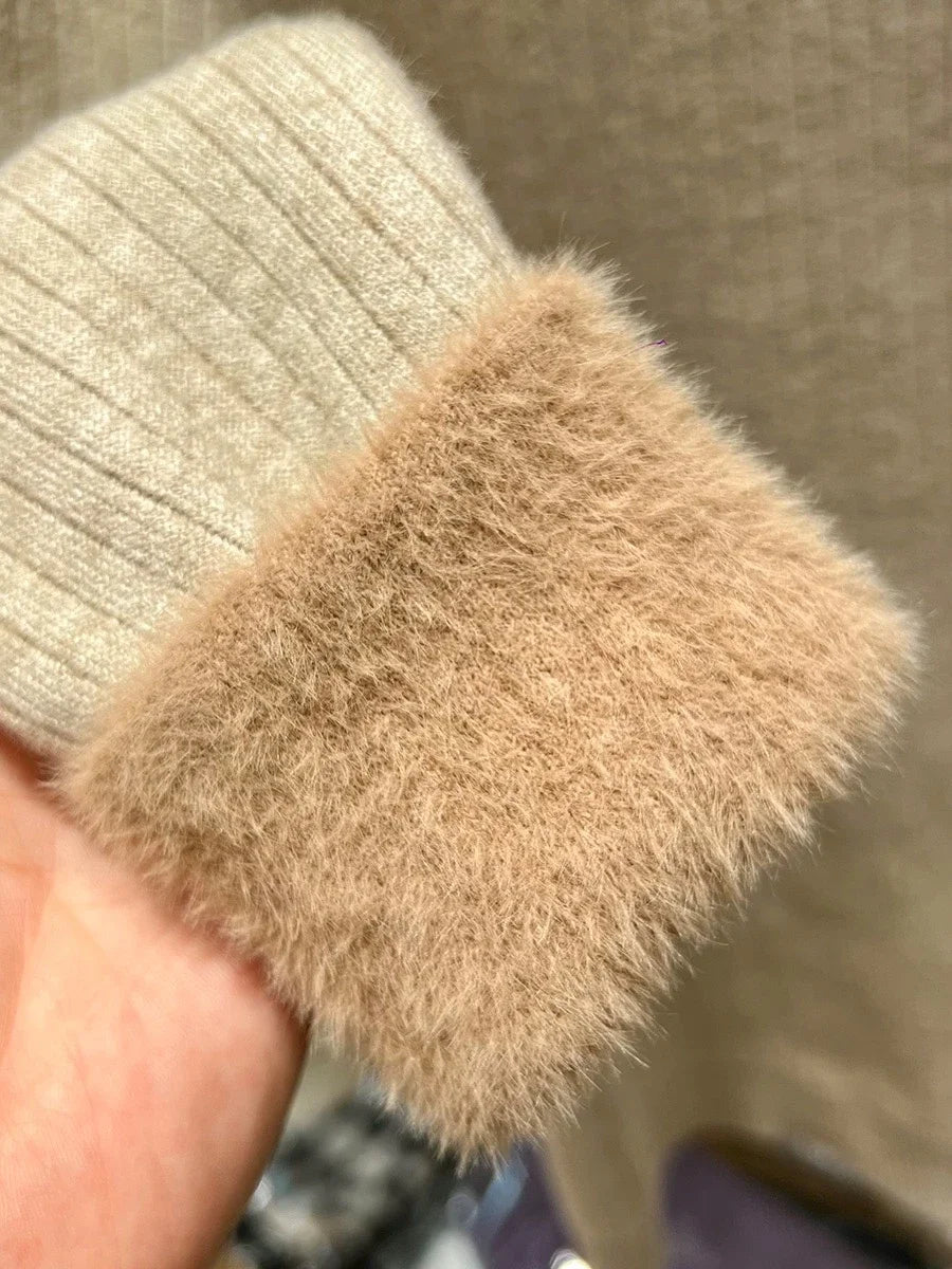 Winter Warm Sweater Pullover Women Slim Thicken Plush Velvet Lined Knitwear Jumper Korean Half Turtleneck Poleras Soft Knit Tops
